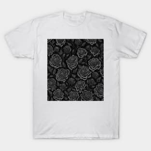 Artistic Monochrome Floral Pattern T-Shirt